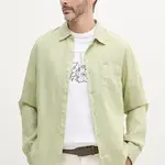 Lněná košile Guess NAPA pánská, zelená barva, regular, s klasickým límcem, M5GH73 WH3J0