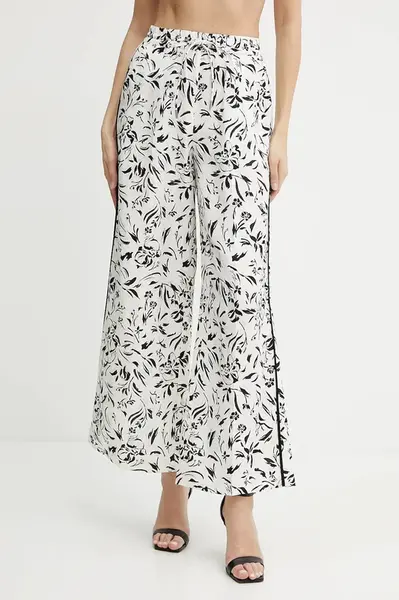 Kalhoty Karl Lagerfeld dámské, bílá barva, široké, high waist, A2W10016