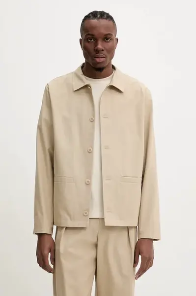 Košile A.P.C. veste rodney pánská, béžová barva, relaxed, s klasickým límcem, COHFU.H32009