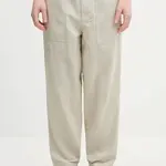 Lněné kalhoty Barbour Barbour Natural Linen Blend Trouser pánské, béžová barva, MTR0763