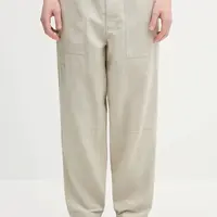 Lněné kalhoty Barbour Barbour Natural Linen Blend Trouser pánské, béžová barva, MTR0763