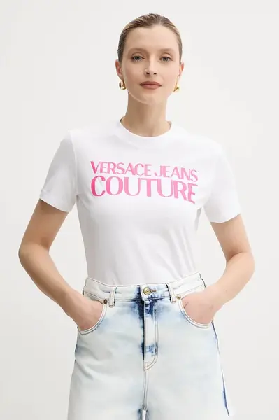 Bavlněné tričko Versace Jeans Couture bílá barva, 78HAHE05 CJ00E