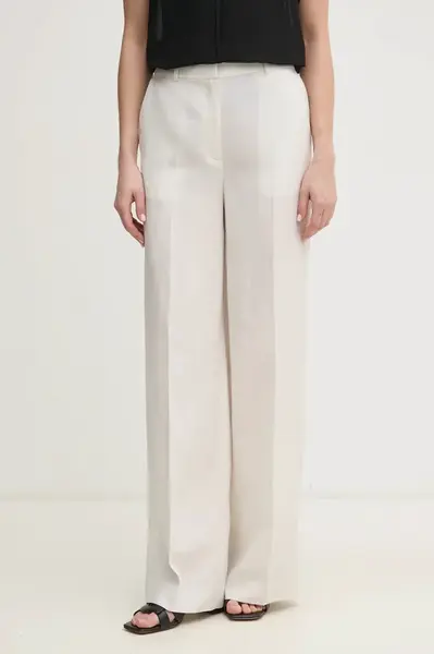 Kalhoty s příměsí lnu Calvin Klein béžová barva, high waist, K20K208381