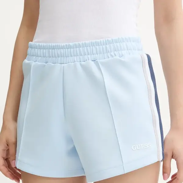 Kraťasy Guess YARROW dámské, modrá barva, s aplikací, high waist, V5GD14 KCRU2