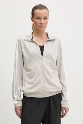 Mikina adidas W 3S TT TRIC dámská, béžová barva, hladká, JD4521