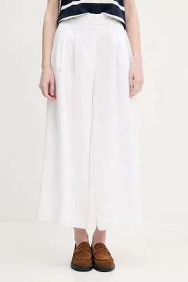 Lněné kalhoty Pedro del Hierro dámské, bílá barva, široké, high waist, 7609786