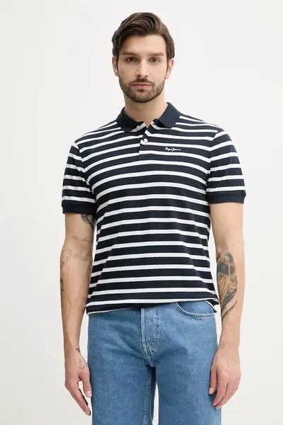 Bavlněné polo tričko Pepe Jeans BARRET tmavomodrá barva, PM542241