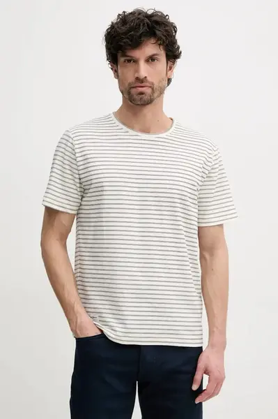 Tričko s příměsí lnu Pepe Jeans WEST STRIPED PURNEY TEE béžová barva, PM509761