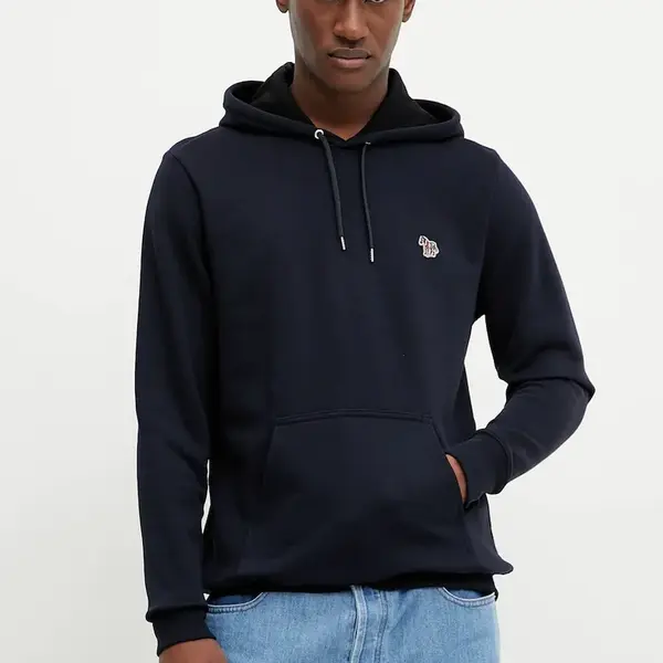 Bavlněná mikina PS Paul Smith pánská, tmavomodrá barva, s kapucí, hladká, M2R.284S.KZEBRA