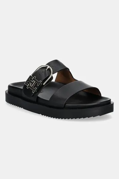Kožené šľapky Tommy Hilfiger LEATHER SPORTY MULE