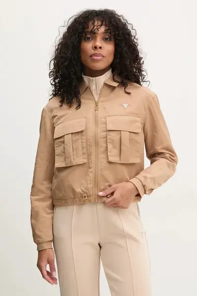 Bunda Guess SYLVIE dámska, hnedá farba, prechodná, V5RL03 WGYB0