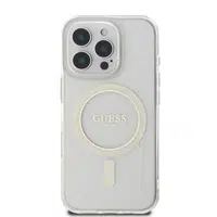 Zadní kryt Guess IML Glitter Ring MagSafe pro Apple iPhone 16 Pro, transparentní