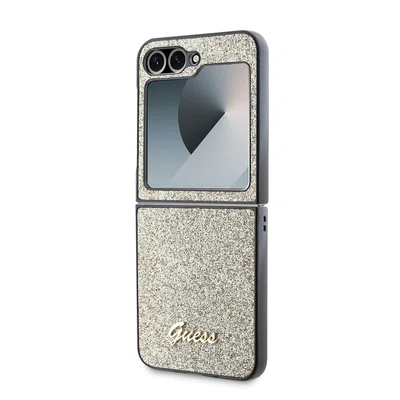 Zadní kryt Guess PC/TPU Glitter Flakes Metal Logo pro Samsung Galaxy Z Flip6/7 FE, zlatá