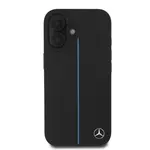 Zadní kryt Mercedes Leather Blue Stripe MagSafe pro Apple iPhone 16, černá