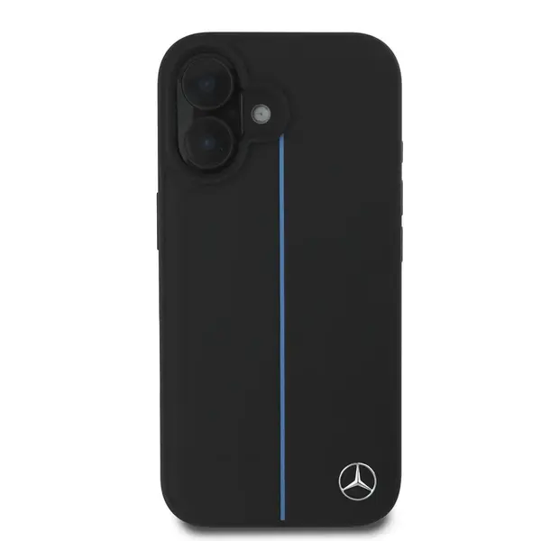 Zadní kryt Mercedes Leather Blue Stripe MagSafe pro Apple iPhone 16, černá