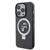 Zadní kryt Karl Lagerfeld Ringstand Karl and Choupette MagSafe pro Apple iPhone 16 Pro Max, černá