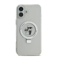 Zadní kryt Karl Lagerfeld Ringstand Karl and Choupette MagSafe pro Apple iPhone 16 Plus, bílá