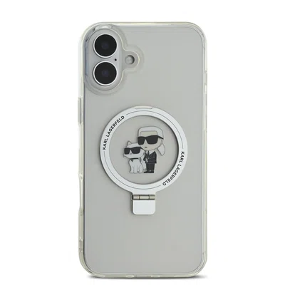 Zadní kryt Karl Lagerfeld Ringstand Karl and Choupette MagSafe pro Apple iPhone 16 Plus, bílá