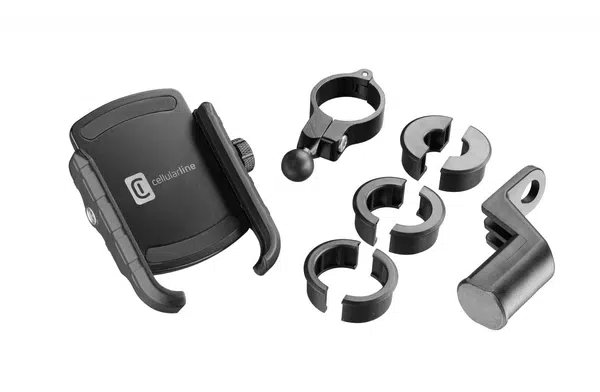Univerzální hliníkový držák mobilního telefonu Cellularline Rider Steel na řídítka, černá
