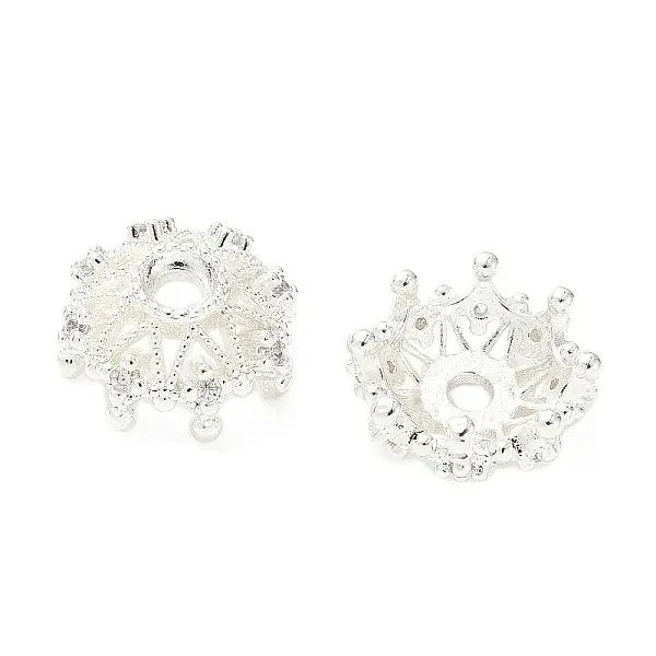 Flower Brass Micro Pave Clear Cubic Zirconia Bead Caps