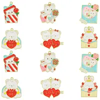 12Pcs 6 Styles Valentine's Day Alloy Enamel Pendants