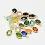 Oval Faceted Golden Tone Brass Glass Charms