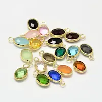 Oval Faceted Golden Tone Brass Glass Charms