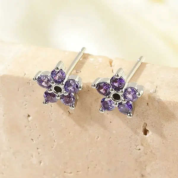 Brass Micro Pave Cubic Zirconia Stud Earrings