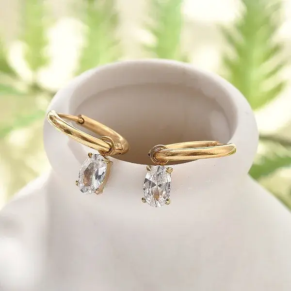 Ion Plating(IP) 304 Stainless Steel Micro Pave Cubic Zirconia Hoop Earrings