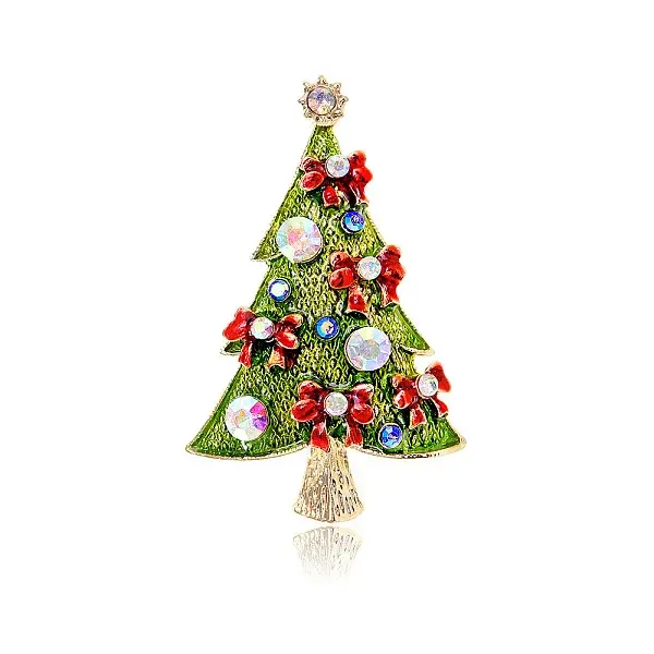 Christmas Tree Enamel Pin with Rhinestone