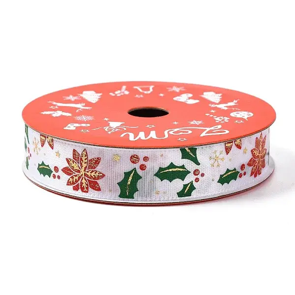 5 Yards Christmas Gold Stamping Polyester Printed Ribbon