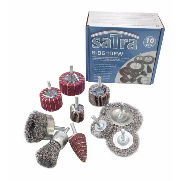 Sada drátěných kartáču a lamelových kotoučů 10 ks - SATRA S-BG10FW