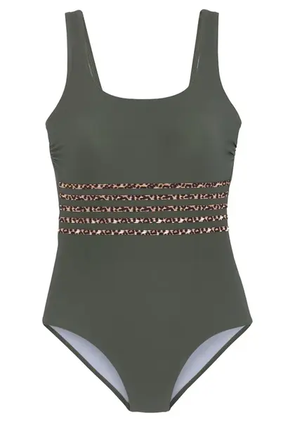 LASCANA Jednodielne plavky  béžová / jedľová / čierna