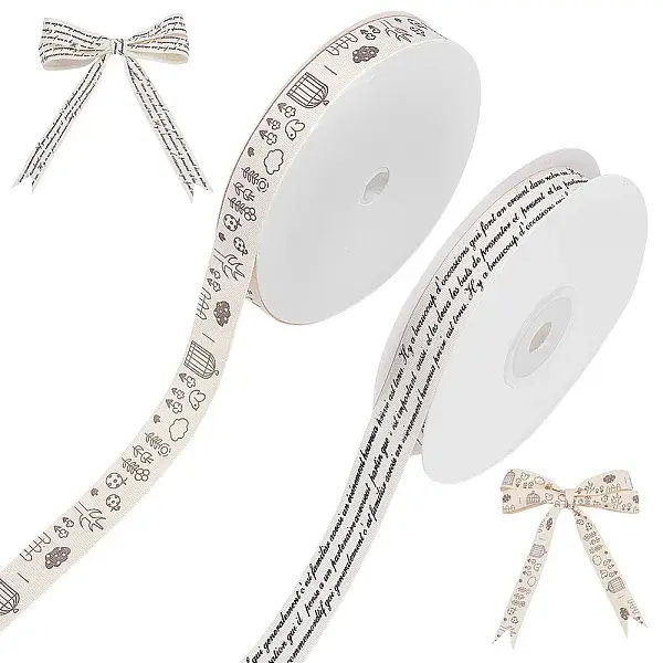 2 Rolls 2 Colors Cartoon Printed Cotton Ribbon