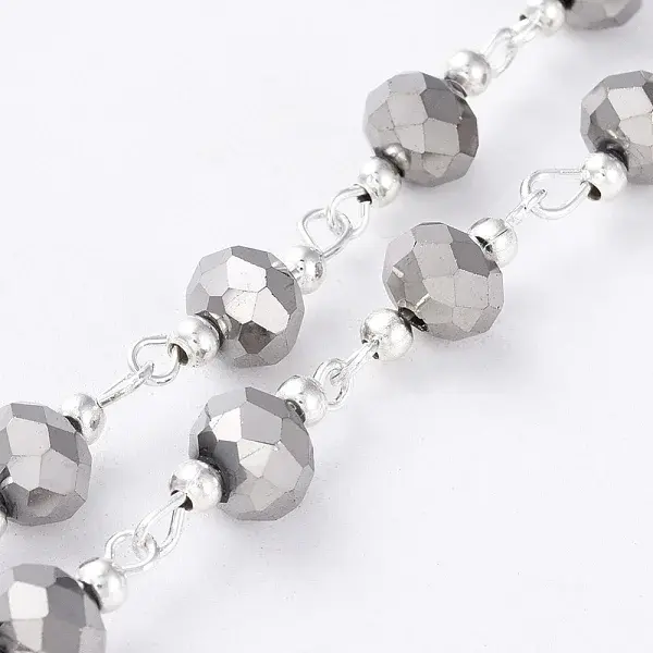 Silver Color Plated Brass Handmade Glass Beaded Chains