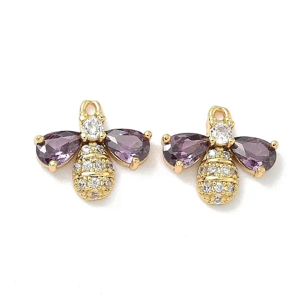 Brass Micro Pave Cubic Zirconia Bee Charms