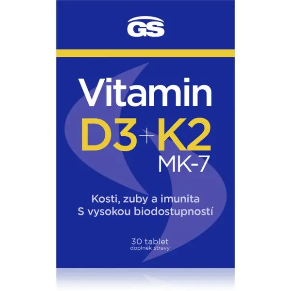 GS Vitamin D3 + K2 MK-7 tablety pro normální funkci imunitního systému, stavu kostí a činnosti svalů 30 tbl