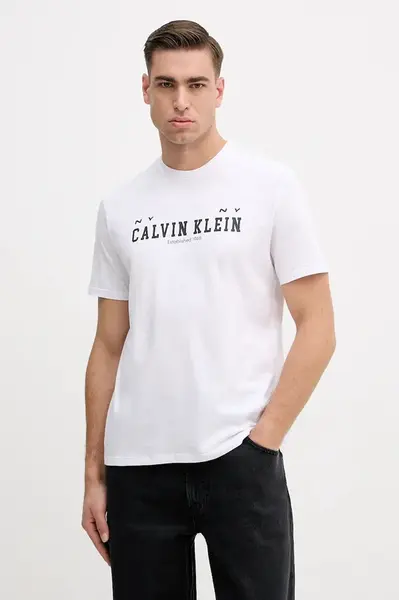 Bavlněné tričko Calvin Klein Jeans pánské, bílá barva, s potiskem, LV14RE817G