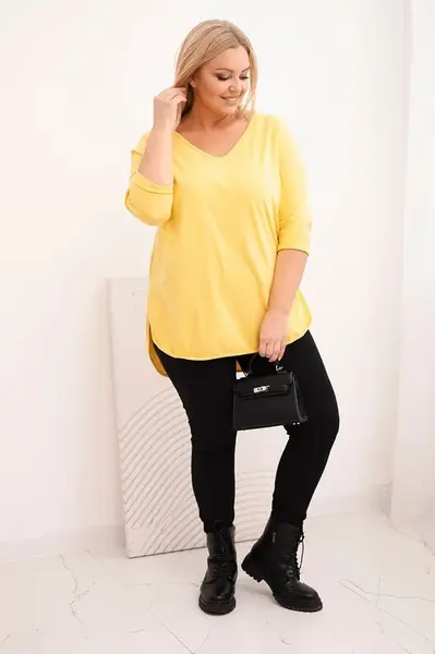 Plus size halenka s V-výstřihem a ohrnutými rukávy