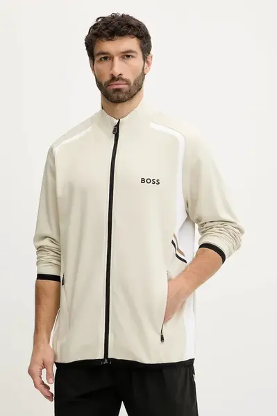 Mikina BOSS Green SW_TOC Spin FZ béžová farba, vzorovaná, 50554402