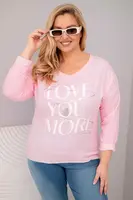Kesi Włoski Dámska blúzka Plus Size s nápisom Love You More svetloružová