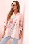 Kesi Włoski Dámska bavlnená blúzka s kvetinovým vzorom a gombíkmi púdrová ružová