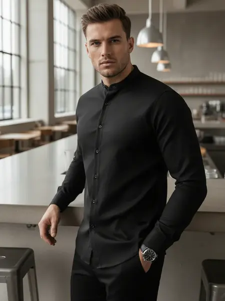 Koszula męska casualowa czarna z stójką Dstreet