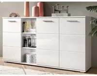 Široká skrinka s priehradkami Prego, 150 cm, biela lesk%