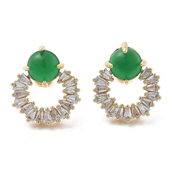 Brass Micro Pave Clear Cubic Zirconia Stud Earrings