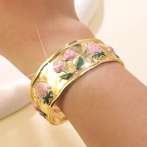 304 Stainless Steel Enamel Open Cuff Bangles for Women