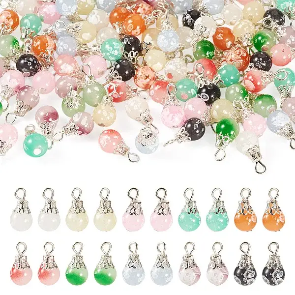 100Pcs 10 Colors Baking Paint Glass Pendants