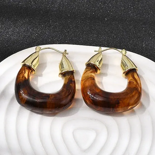 Brass Resin Hoop Earrings