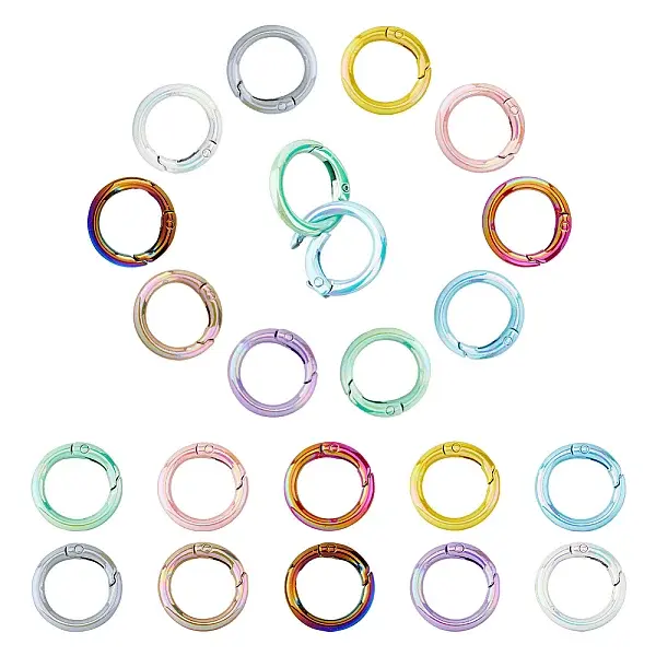 20Pcs 10 Colors UV Plating Zinc Alloy Spring Gate Rings