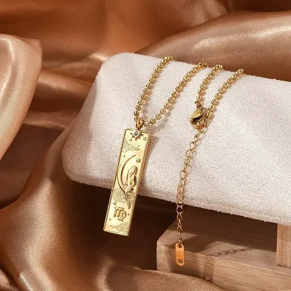 304 Stainless Steel Clear Cubic Zirconia Rectangle Constellation Pendant Necklaces for Women Men